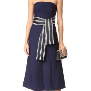 C/MEO Collective Strapless Navy Midi Dress with Black & White Sash